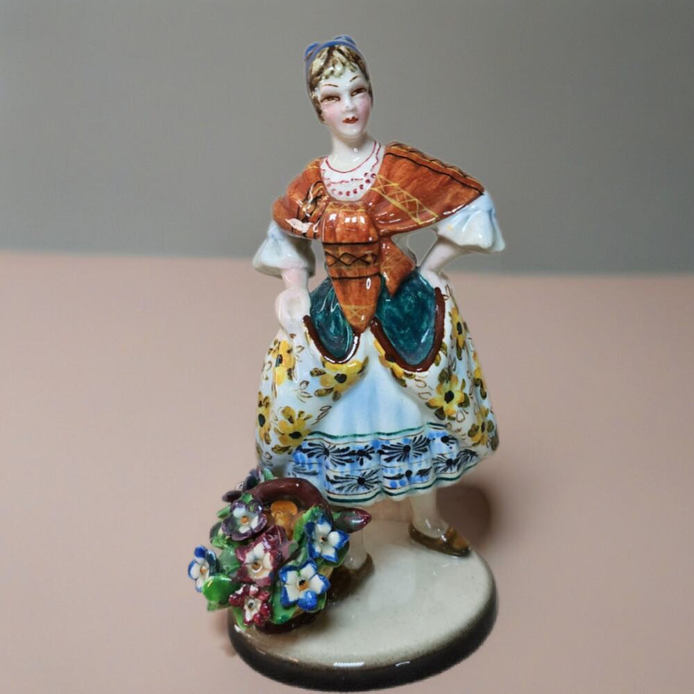 Vintage Nove Italy Porcelain Lady Figurine with Flowers